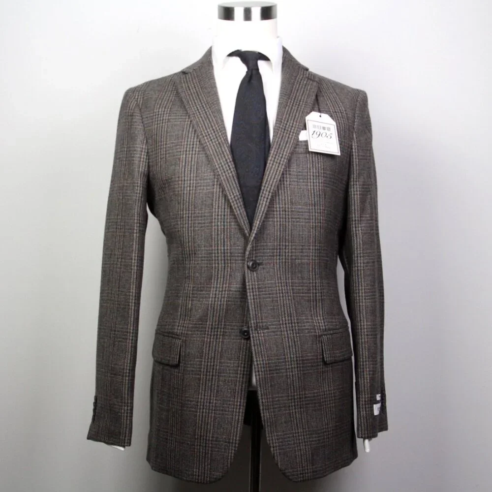 42L JOS A BANK 1905 Men's Blazer SportCoat‎ Jacket Check Wool Brown D050262 166J